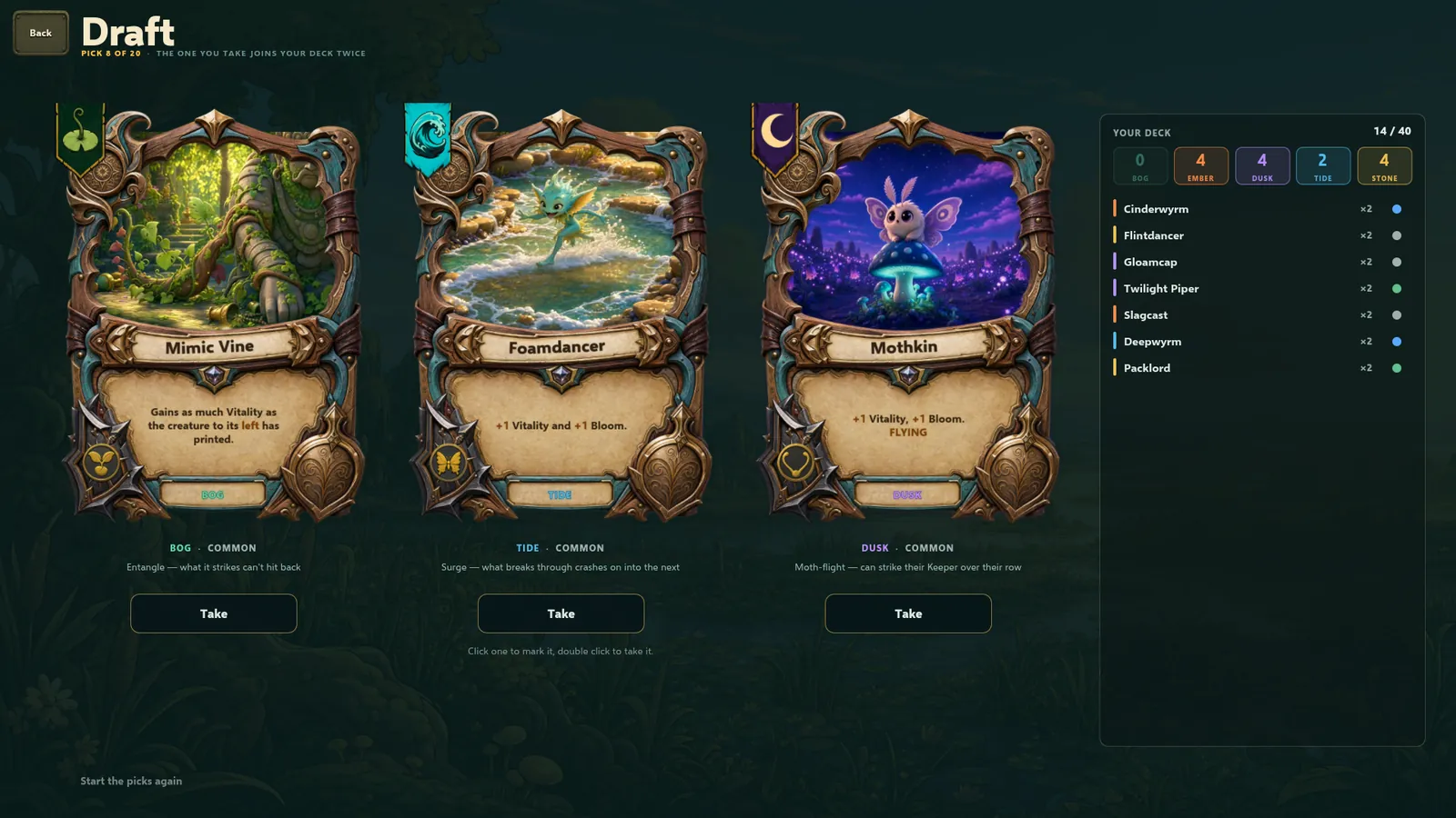 The Draft: three creatures offered, one to take